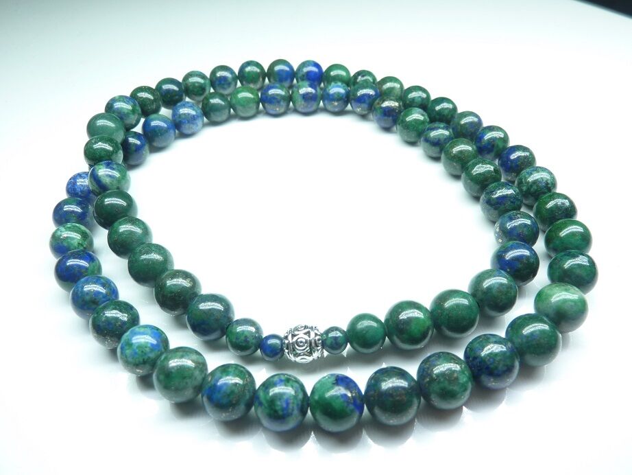 Collier Chrysocolle Azurite - Perles rondes 8 mm