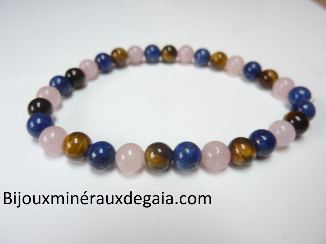 Bracelet Oeil de tigre,lapis lazuli,quartz rose