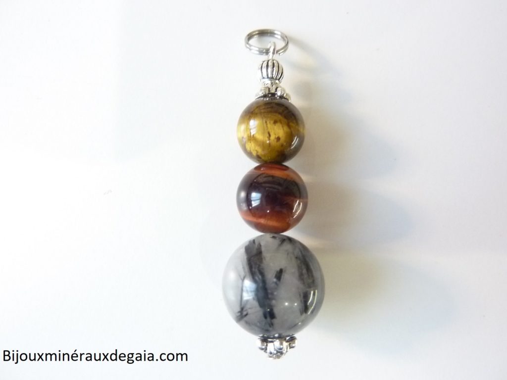 Pendentif Quartz tourmaliné-Oeil de tigre-oeil de taureau