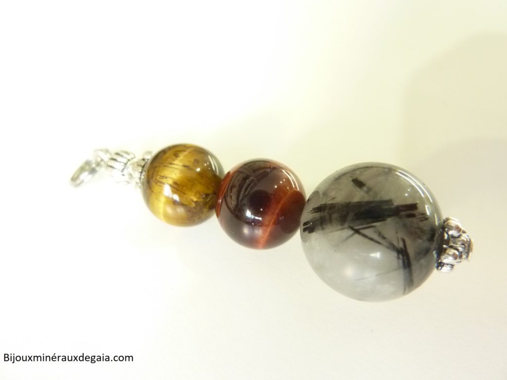 Pendentif Quartz tourmaliné-Oeil de tigre-oeil de taureau