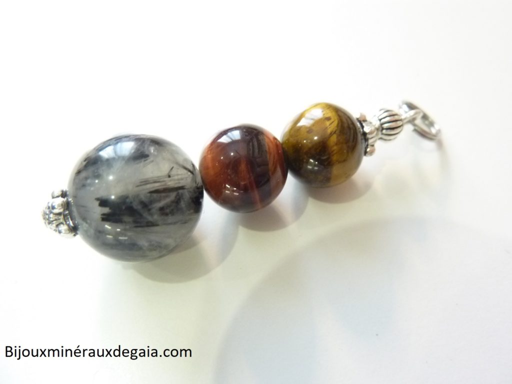 Pendentif Quartz tourmaliné-Oeil de tigre-oeil de taureau