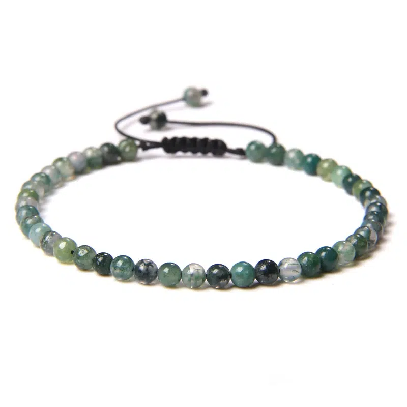Bracelet agate mousse ajustable - Perles rondes 4 mm