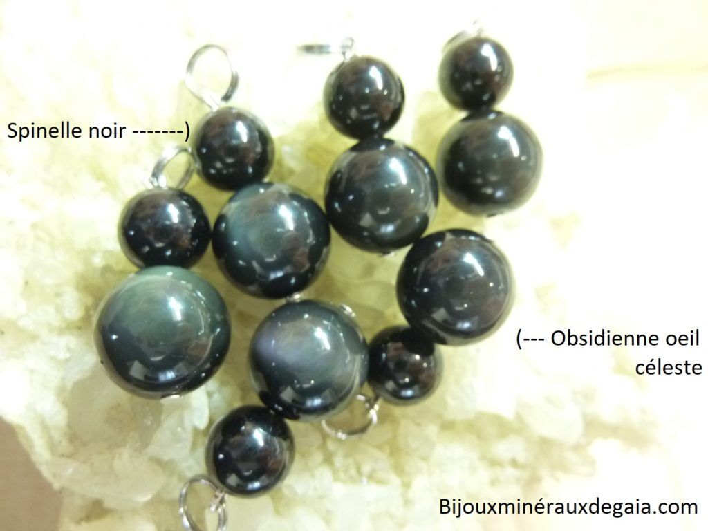 Pendentif Spinelle noir-Obsidienne oeil céleste Méga protection