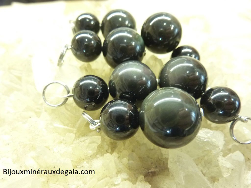 Pendentif Spinelle noir-Obsidienne oeil céleste Méga protection