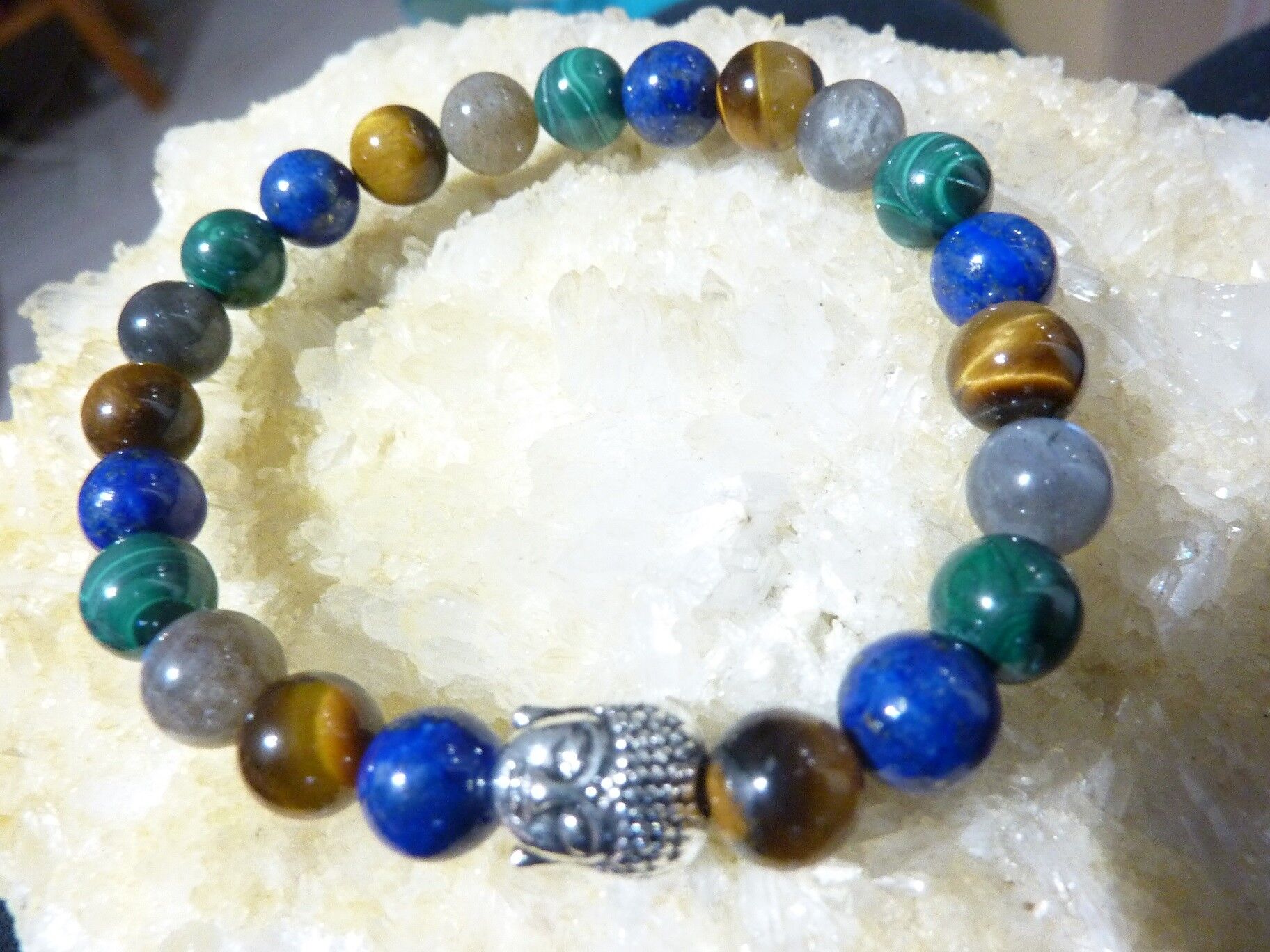 BRACELET PROTECTION MALACHITE-LAPIS LAZULI-OEIL DE TIGRE-LABRADORITE – Image 5