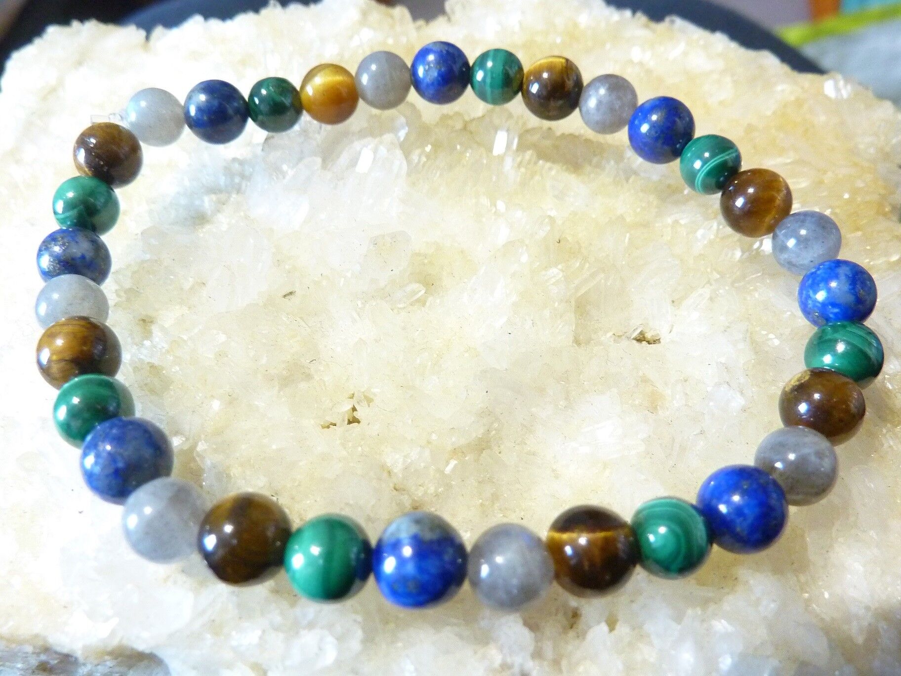 BRACELET MALACHITE LAPIS LAZULI OEIL DE TIGRE LABRADORITE – Image 6