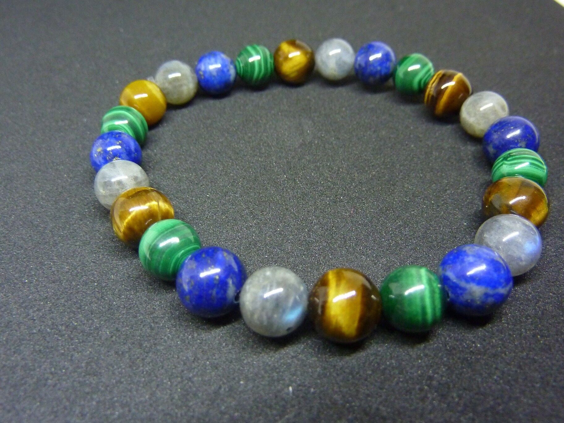 BRACELET PROTECTION MALACHITE LAPIS LAZULI OEIL DE TIGRE LABRADORITE