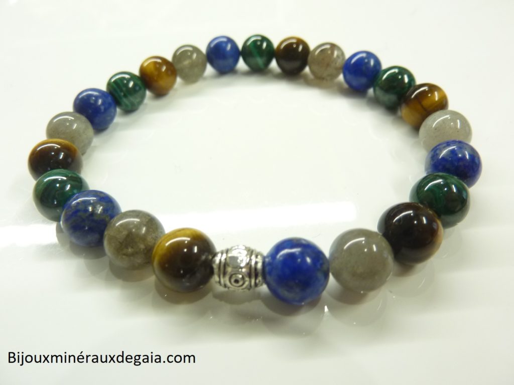 BRACELET PROTECTION: MALACHITE,LAPIS LAZULI,OEIL DE TIGRE,LABRADORITE
