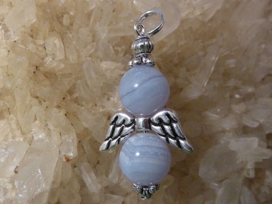 Pendentif Calcédoine bleue-Ange perles 10mm