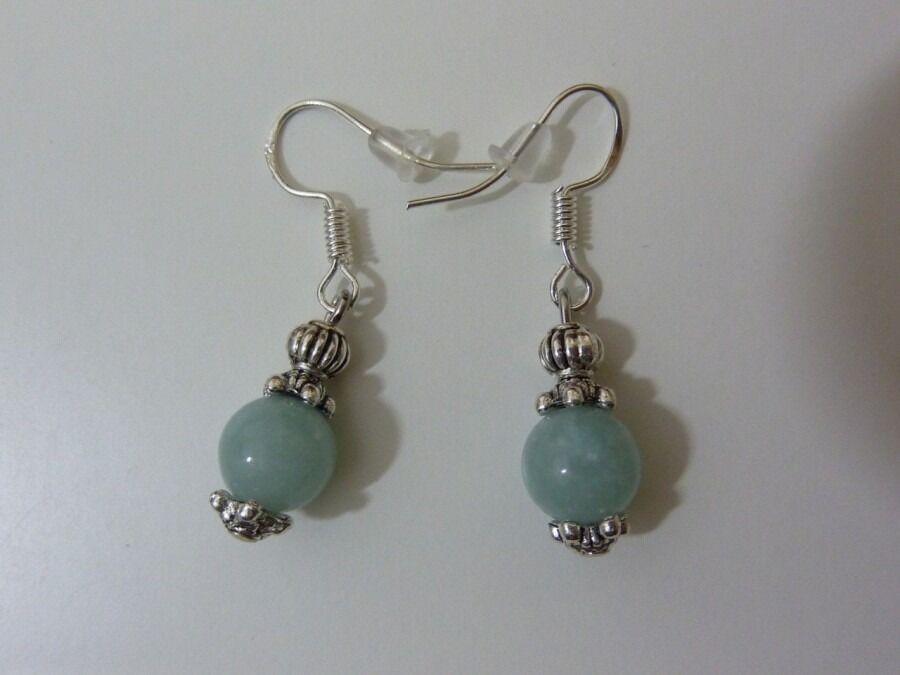 BOUCLES D'OREILLES EN AMAZONITE PERLES 8MM
