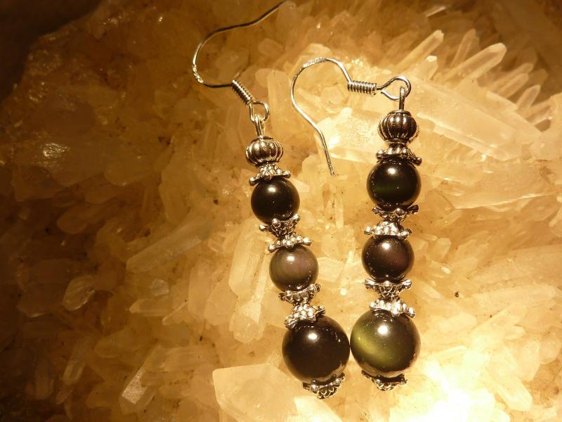 Boucles d'oreilles d'Obsidienne oeil celeste