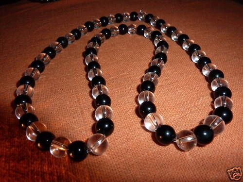 COLLIER TOURMALINE NOIRE&QUARTZ perles 8mm