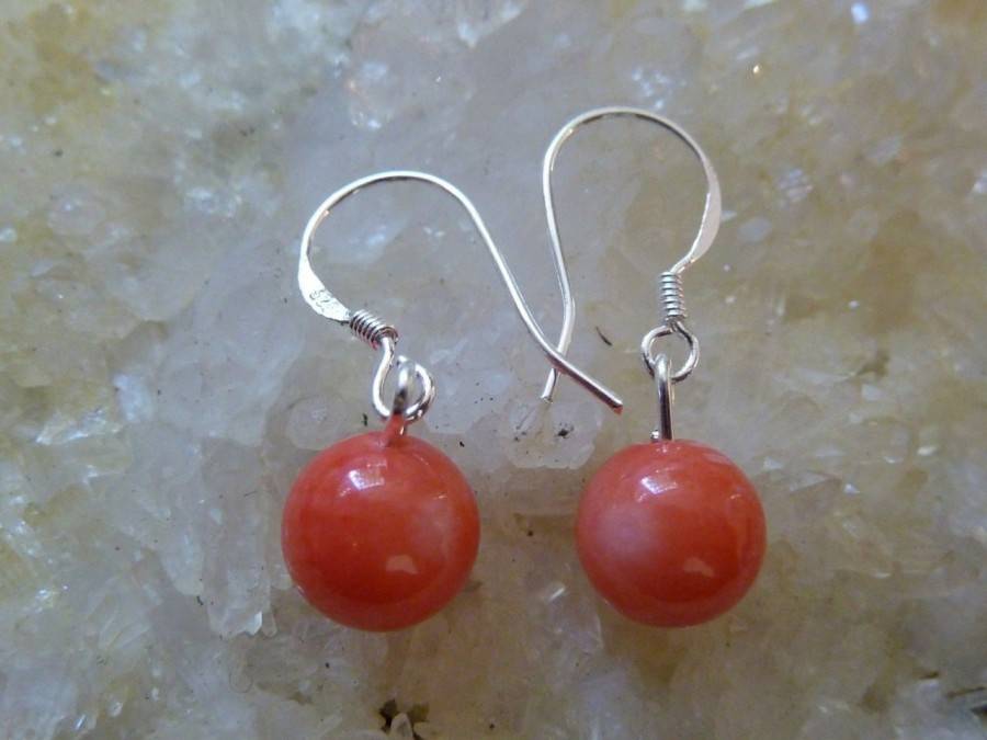 BOUCLES D'OREILLES CORAIL SAUMON VERITABLE 8 mm
