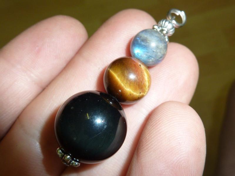 Pendentif oeil de tigre-labradorite-obsidienne oeil céleste