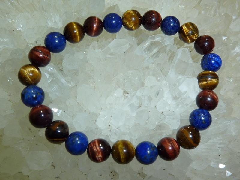 Bracelet oeil de tigre-Taureau-Lapis lazuli perles rondes 8 mm