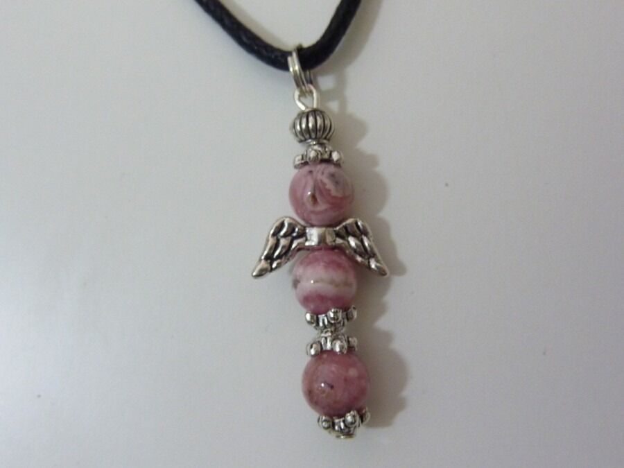 PENDENTIF ANGE CROIX RHODOCHROSITE 7 MM