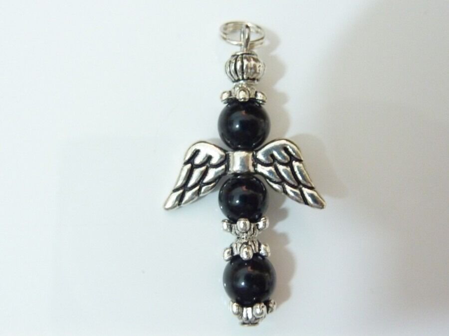 Pendentif obsidienne oeil céleste ange croix protection