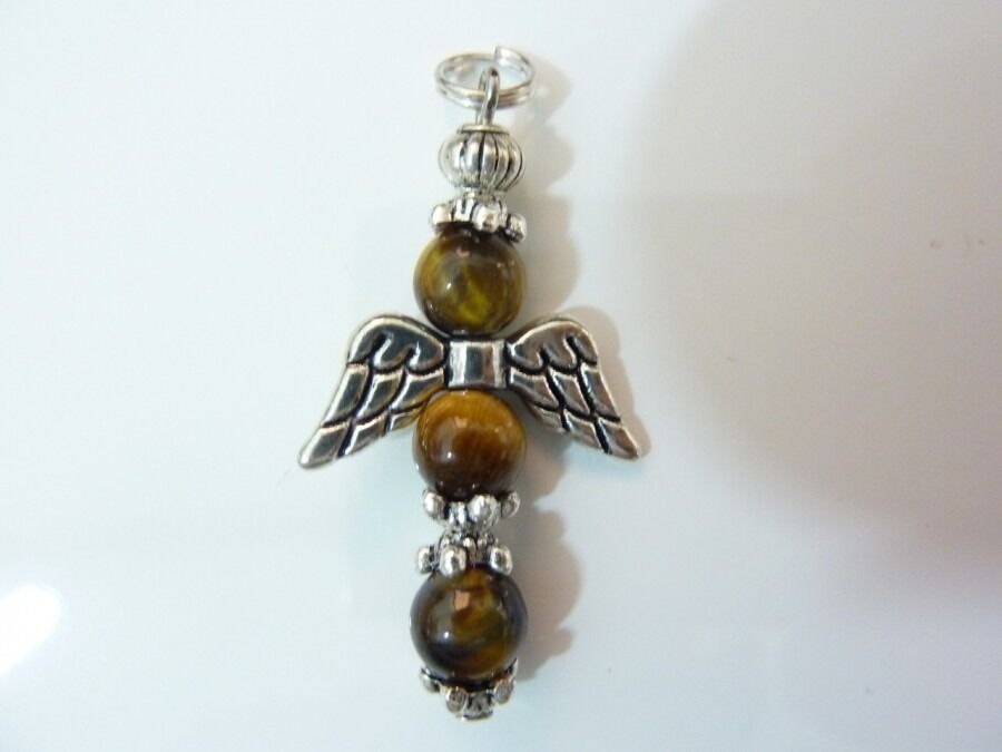 PENDENTIF PROTECTION ANGE CROIX OEIL DE TIGRE 6 MM