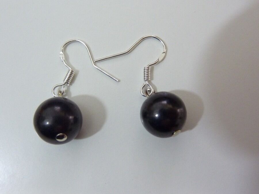 BOUCLES D'OREILLES PROTECTION SHUNGITE PERLES 10 MM