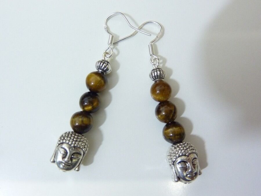 Boucles d'oreilles Oeil de tigre Bouddha