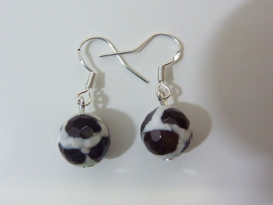 Boucles d'oreilles Agate tibétaine - perles 10 mm