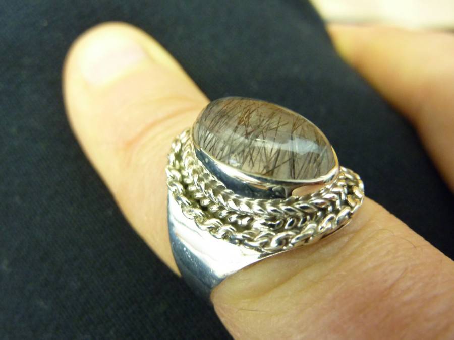 BAGUE Quartz Tourmaliné monture argent 925 TAILLE 52 3/4 ref 1208 – Image 2