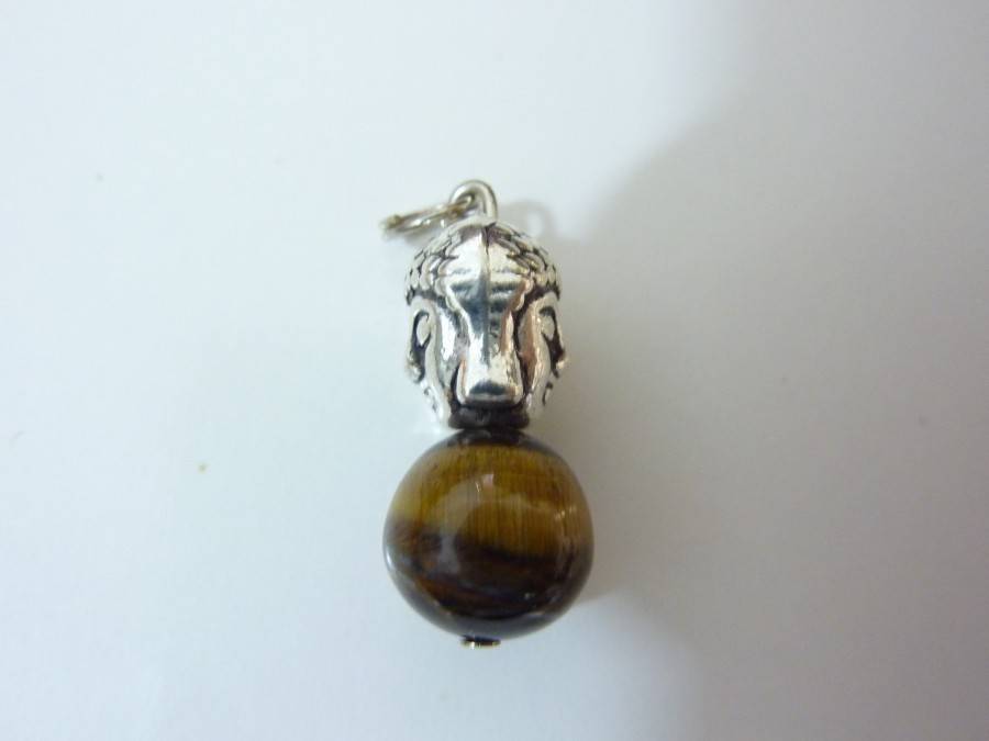 Pendentif protection Bouddha Oeil de tigre perles 10mm longueur 2,7 cm – Image 2