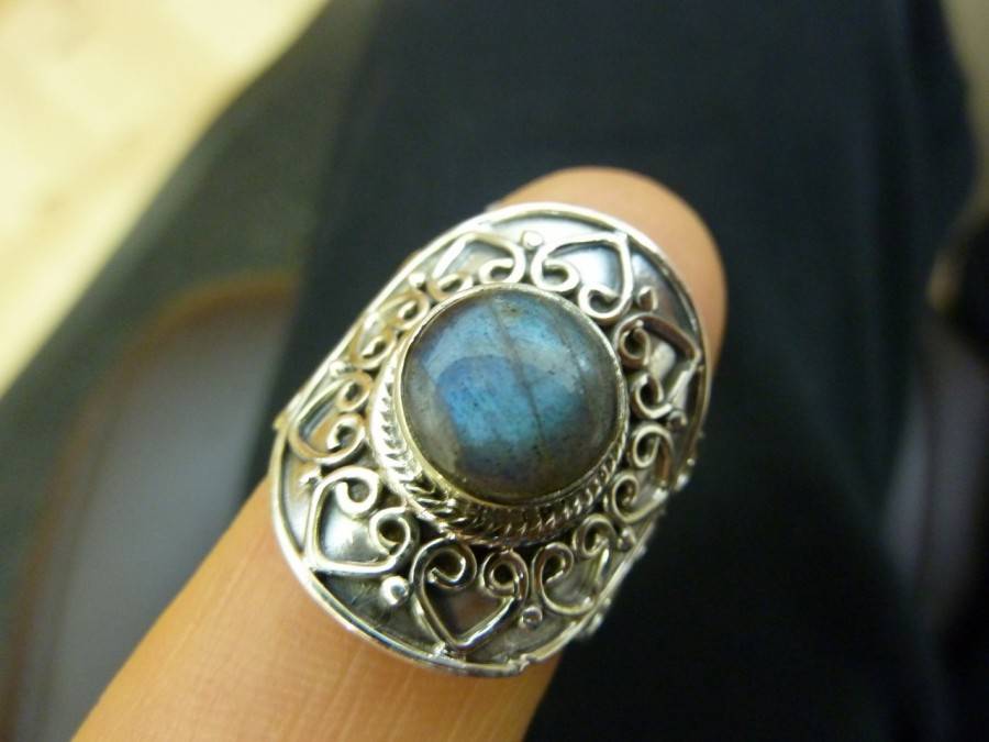 SUBLIME BAGUE EN LABRADORITE & ARGENT 925 TAILLE 57 3/4 REF 4383