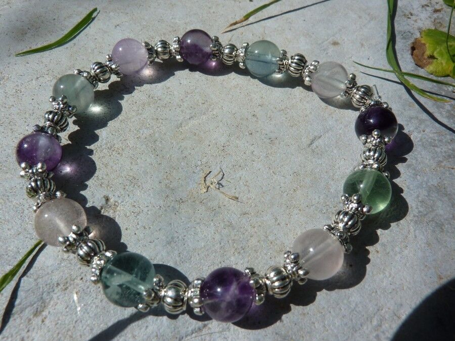 BRACELET FLUORITE ET PERLES PLAQUé ARGENT