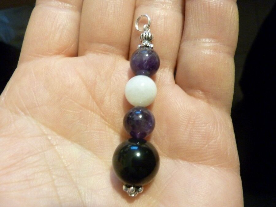 Pendentif Obsidienne oeil céleste-améthyste-pierre de lune-anti angoisse peur – Image 2