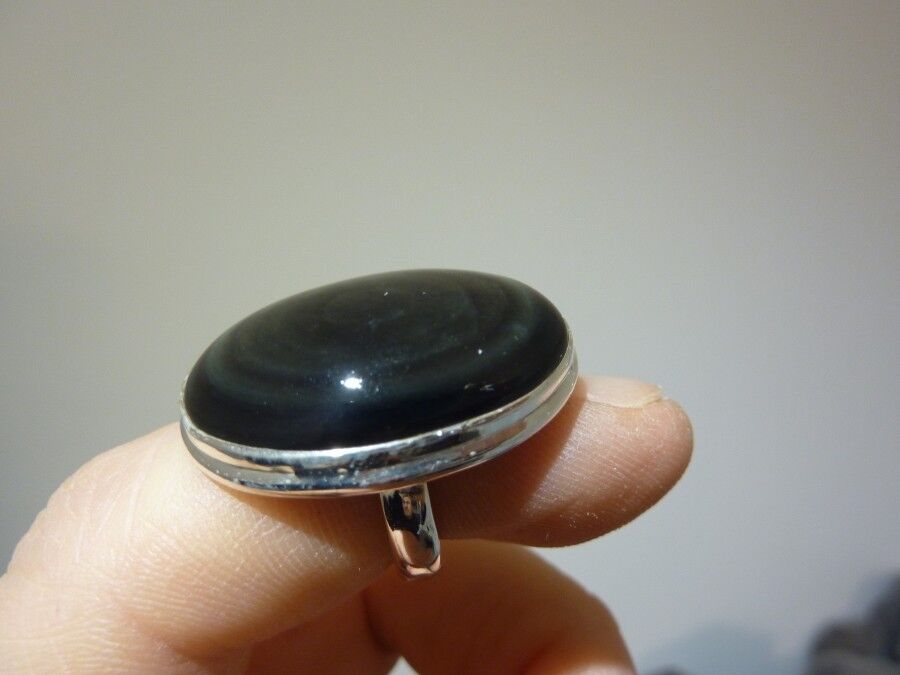 Bague protection obsidienne oeil celeste argent 925 taille 54 ref 9949 – Image 2