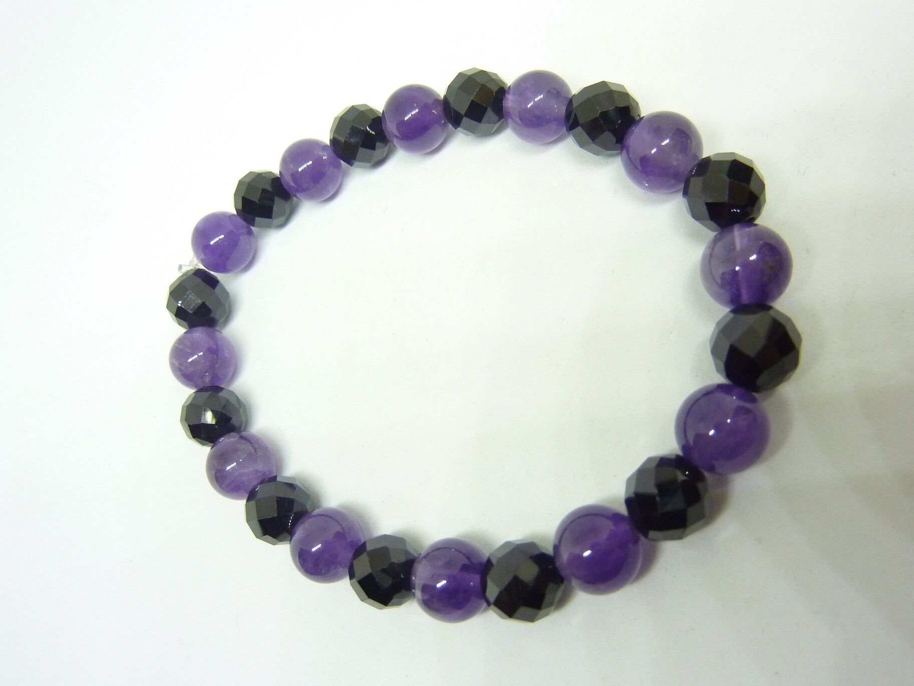 Bracelet calme et protection amethyste spinelle noir perles 8mm – Image 3