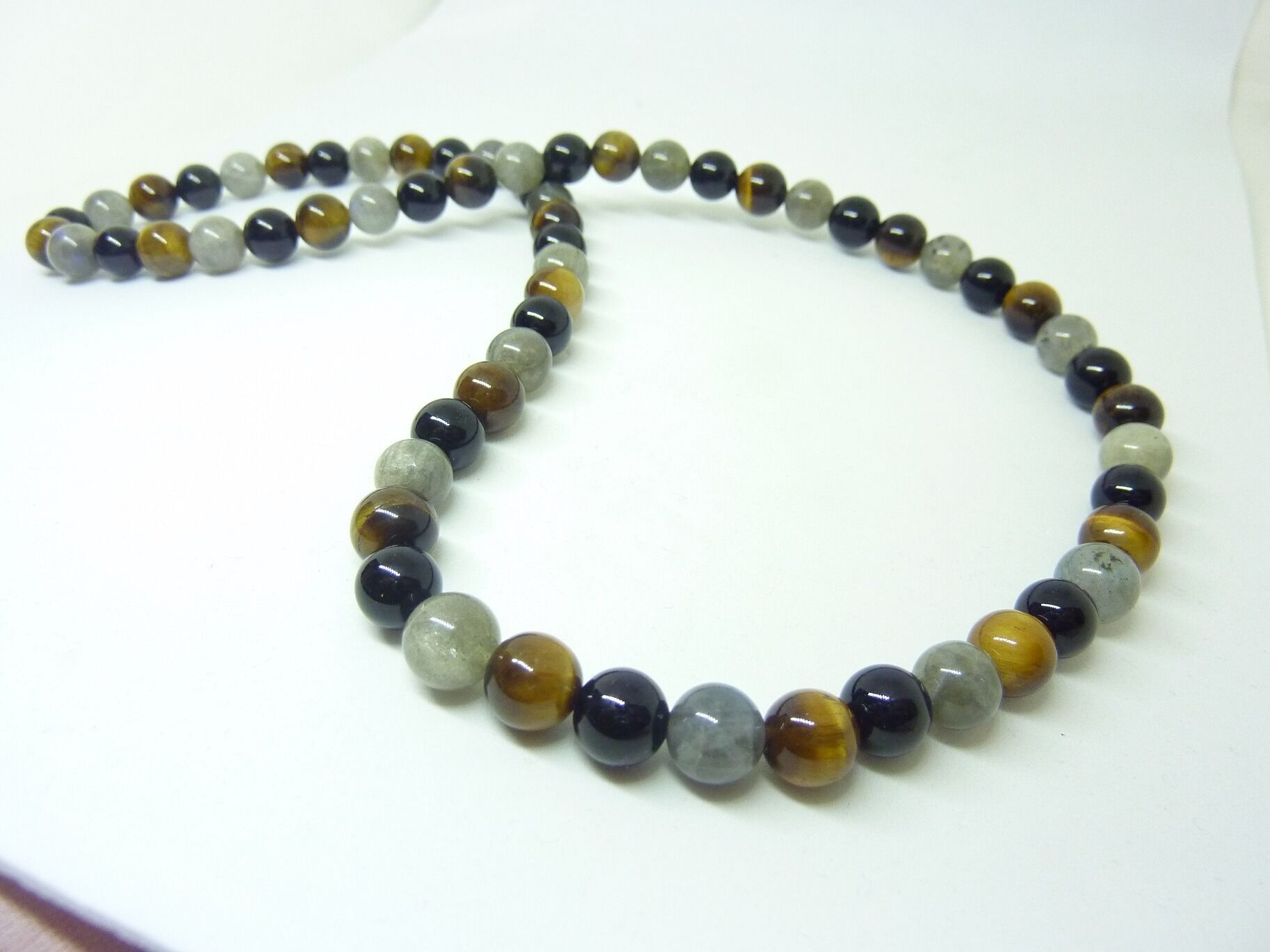 COLLIER PROTECTION EXTREME OEIL DE TIGRE-LABRADORITE-TOURMALINE NOIRE 8 MM – Image 2