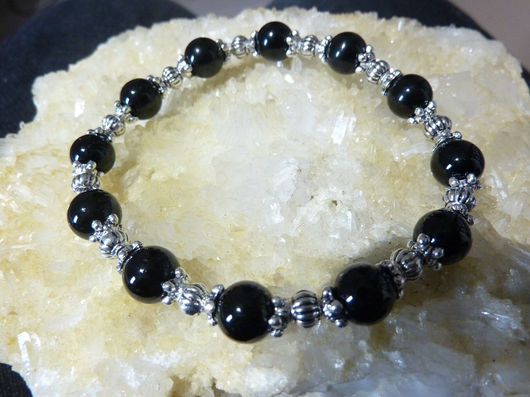 Bracelet tourmaline noire perles rondes 8 mm et argent plaqué – Image 4