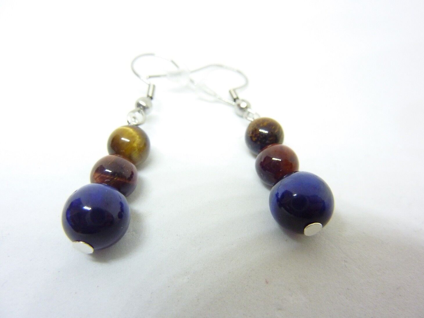 Boucles d'oreilles Oeil de tigre-oeil de faucon-oeil de taureau – Image 2