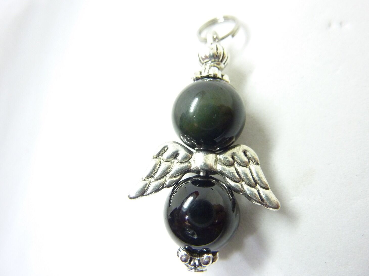 Pendentif Obsidienne oeil céleste-Spinelle noire : perles ronde 10 mm