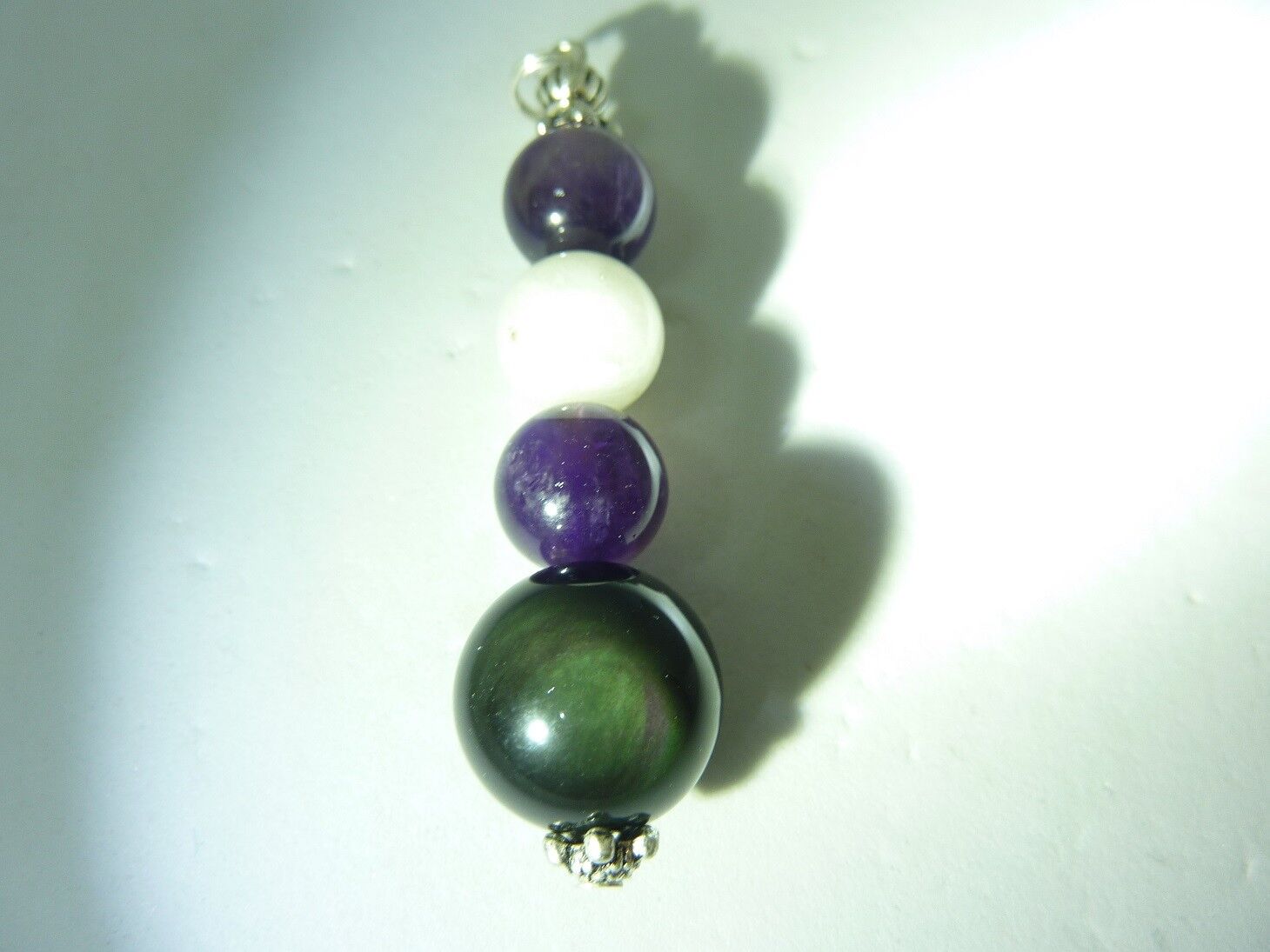 Pendentif Obsidienne oeil céleste,améthyste,pierre de lune,anti angoisse peur