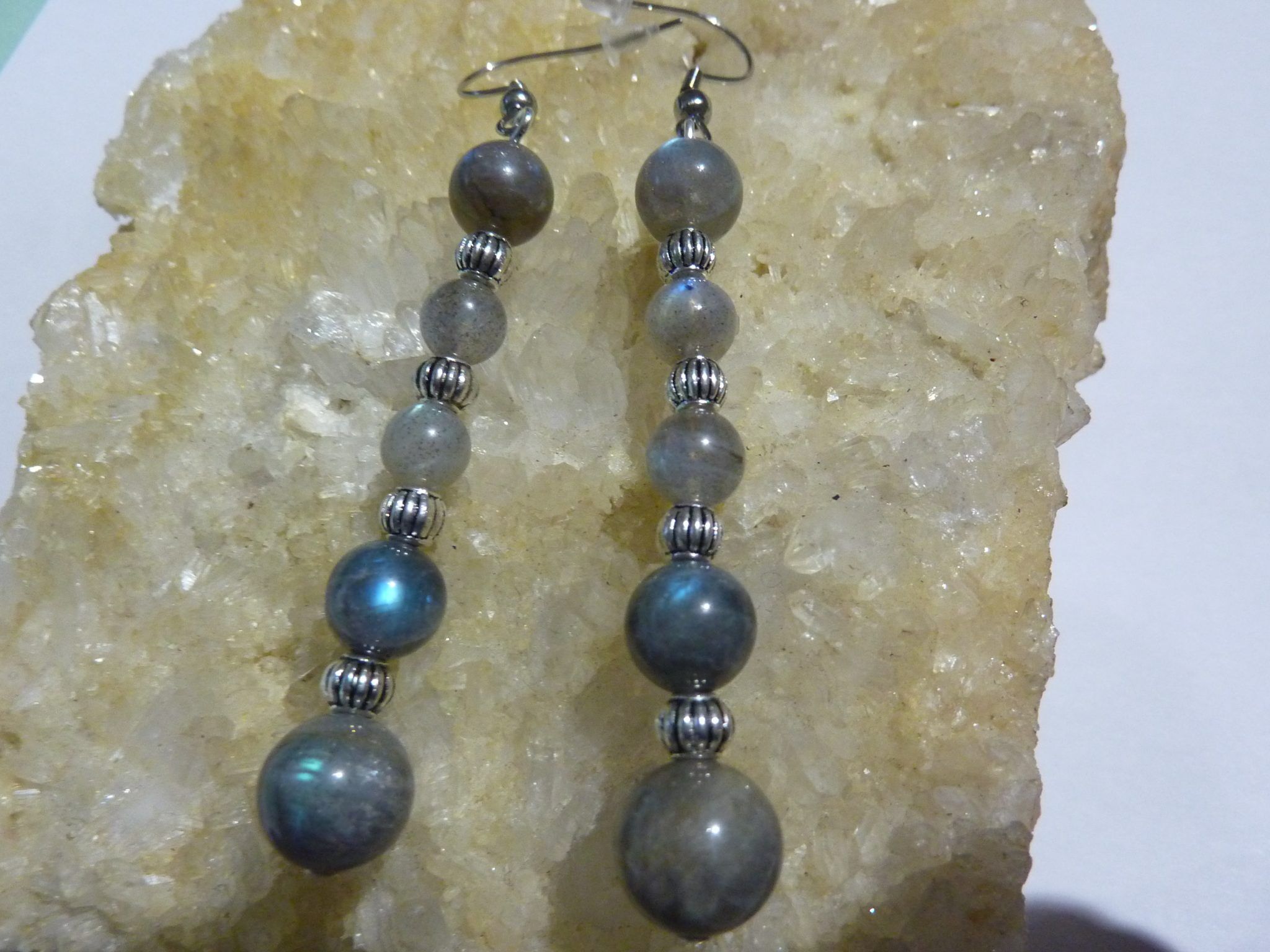 BOUCLES D'OREILLES LABRADORITE perles 10-8-6 mm