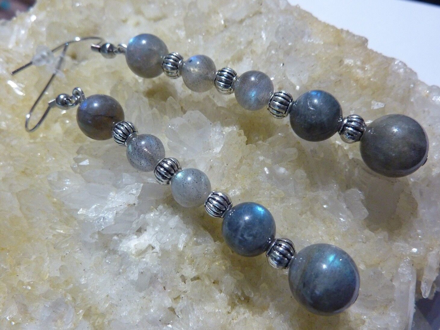 BOUCLES D'OREILLES LABRADORITE perles 10-8-6 mm – Image 2