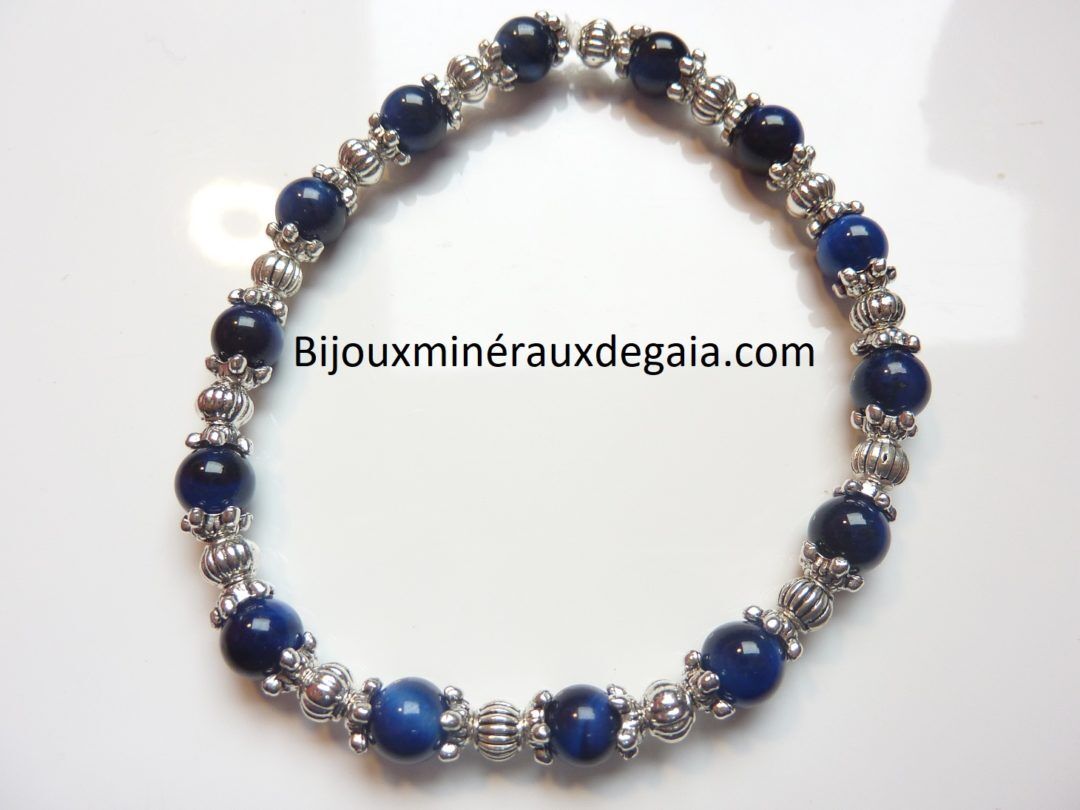 BRACELET OEIL DE FAUCON 6 MM ET PERLES PLAQUé ARGENT