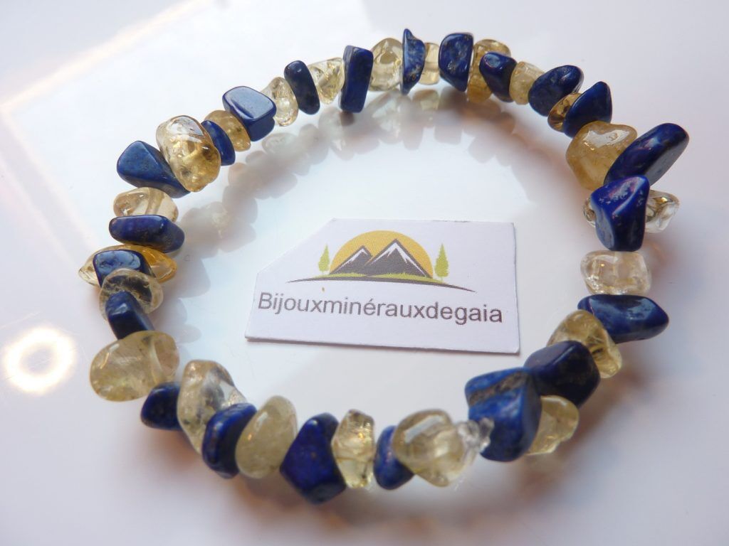 Bracelet citrine et lapis lazuli perles multiformes 6-10mm