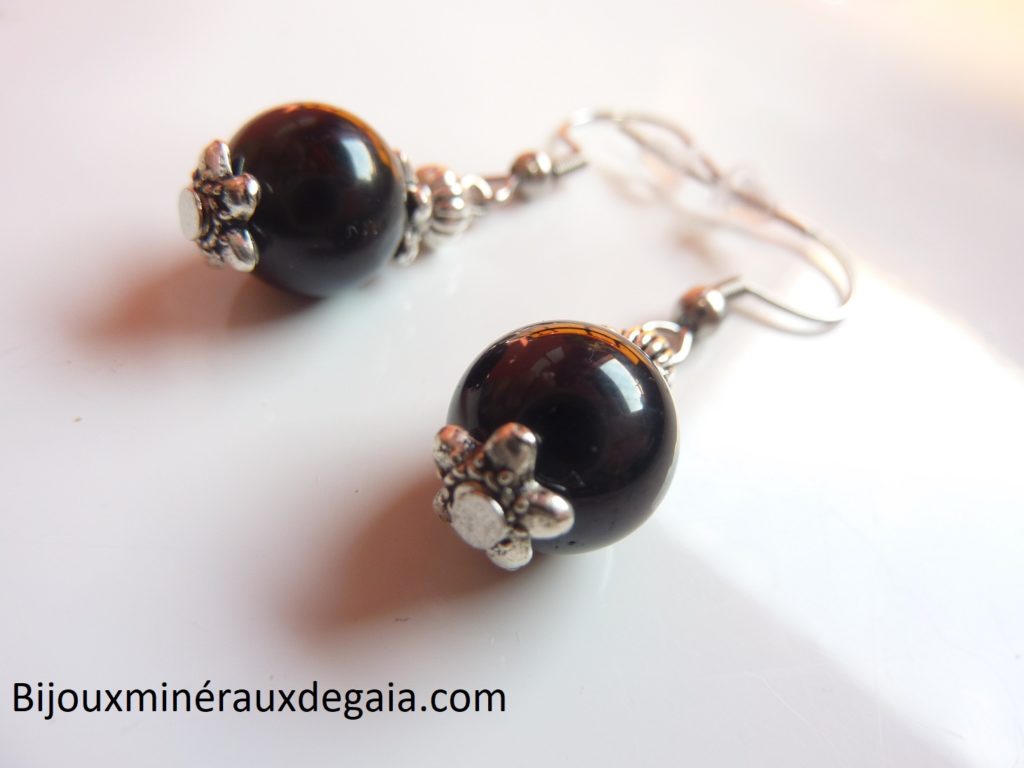 BOUCLES D'OREILLES TOURMALINE NOIRE 10 MM