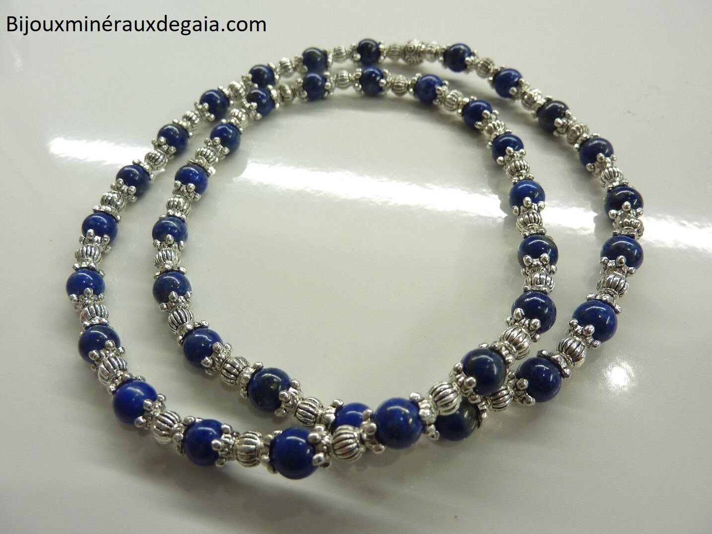 COLLIER EXTENSIBLE LAPIS LAZULI PERLES 6 MM