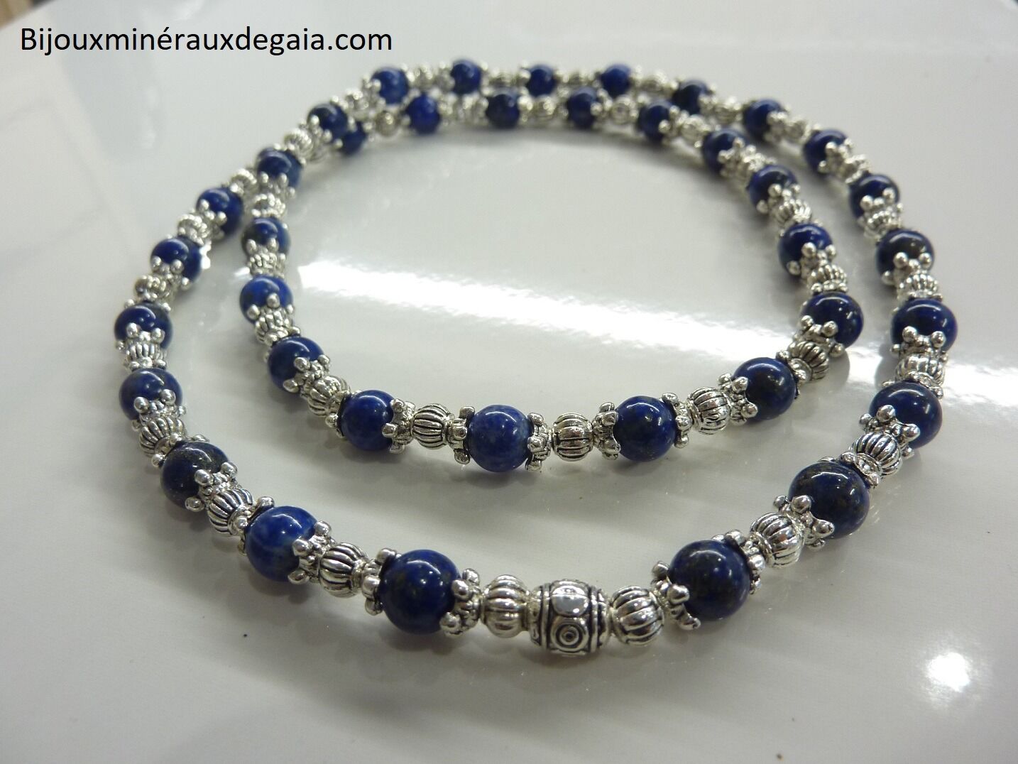 COLLIER EXTENSIBLE LAPIS LAZULI PERLES 6 MM