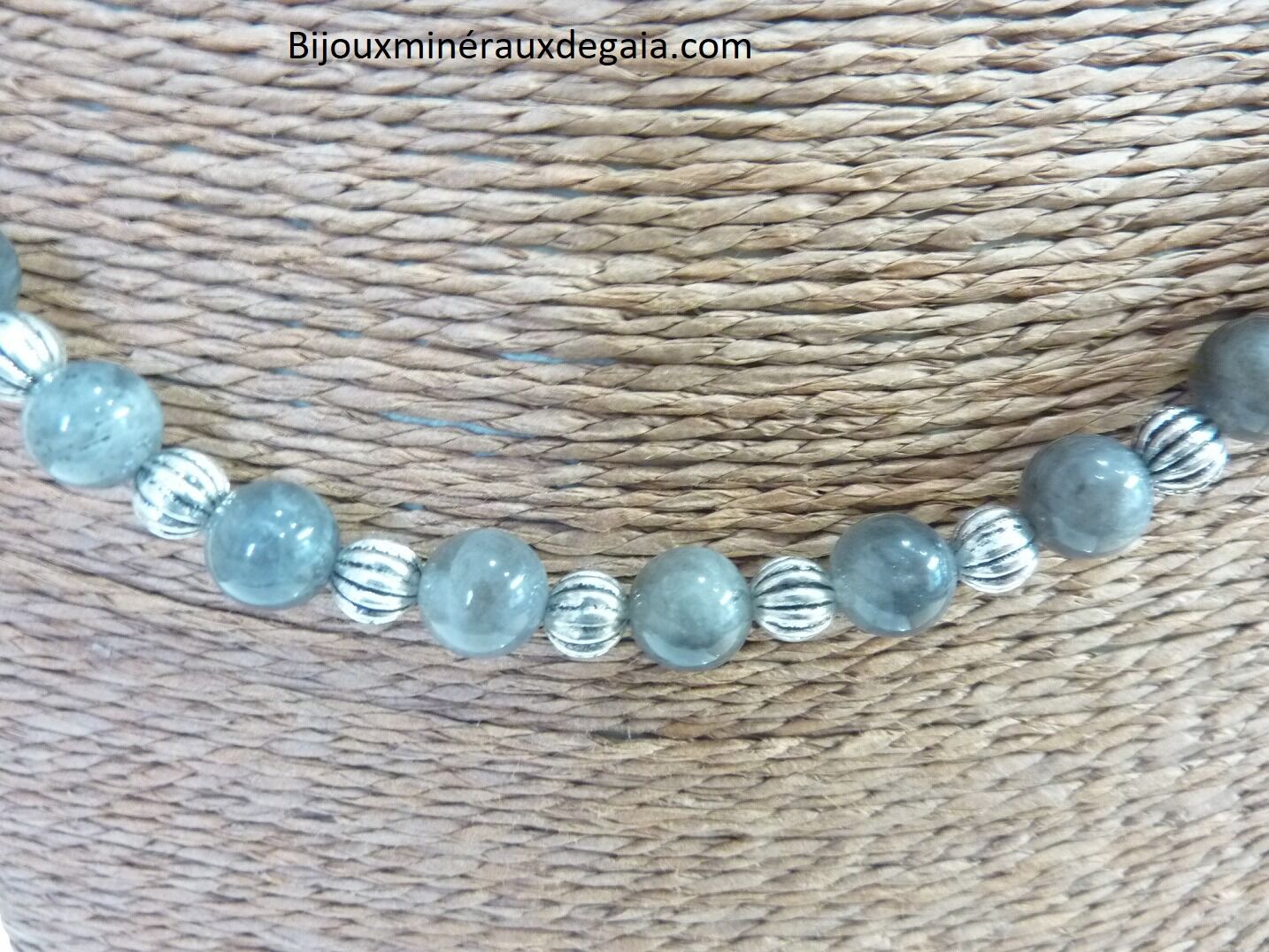 COLLIER LABRADORITE 8MM&ARGENT DU TIBET
