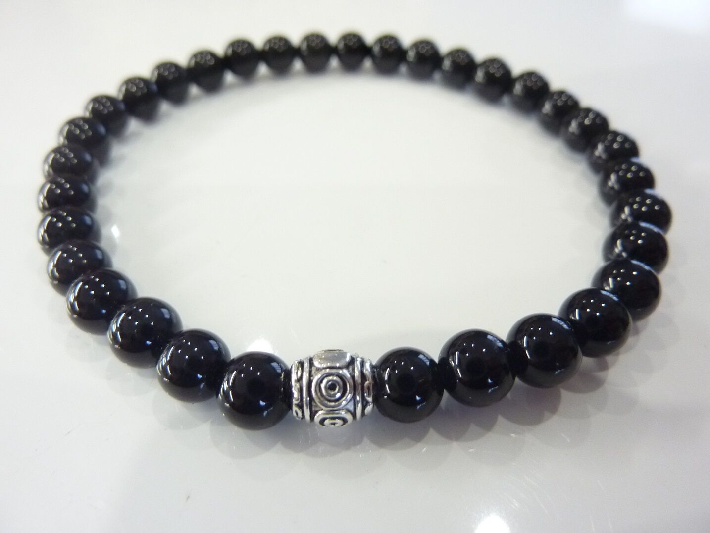 Bracelet tourmaline noire perles rondes 6 mm