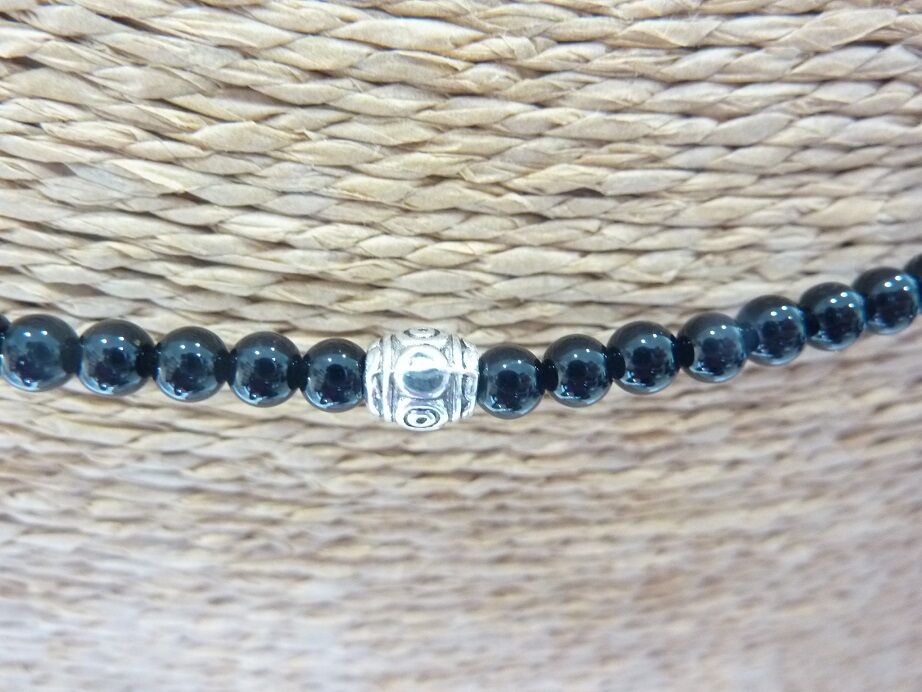 Collier extensible en tourmaline noire perles rondes 4mm