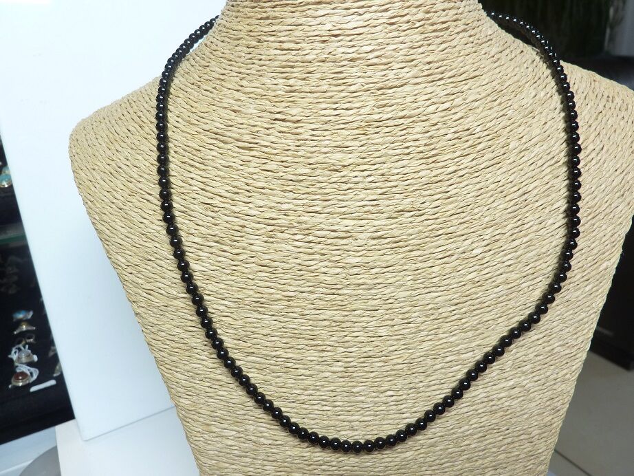 Collier extensible en tourmaline noire perles rondes 4mm