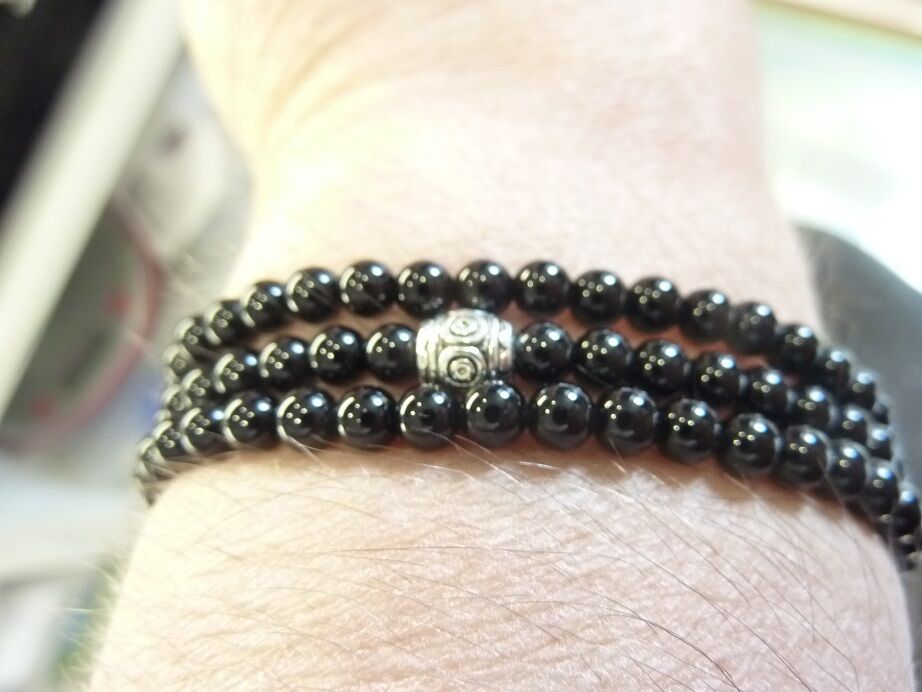 Collier extensible en tourmaline noire perles rondes 4mm