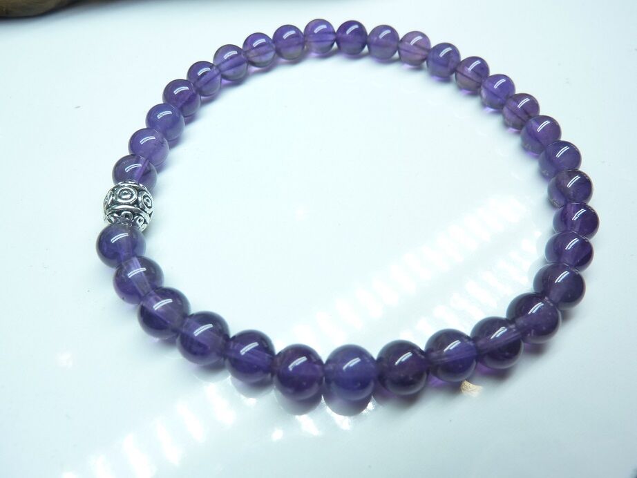 Bracelet amethyste d'uruguay perles rondes 6 mm